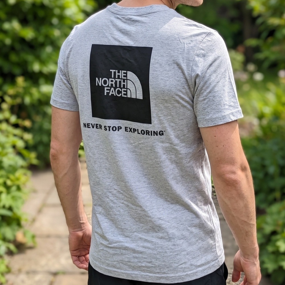 The North Face Mens Never Stop Exploring Graphic T-Shirt Heather Gray Logo Tee
